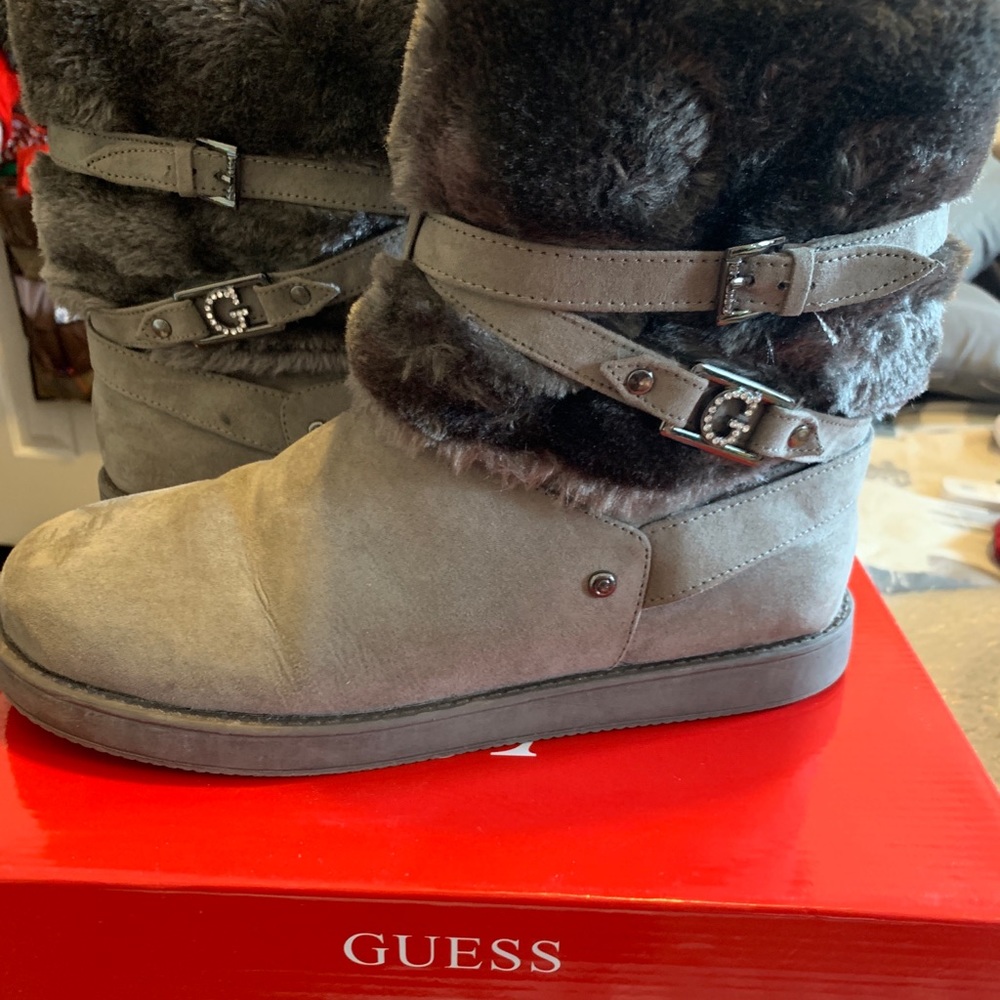Guess Aerin Grey Faux Fur Boots